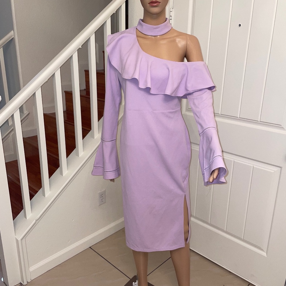 Venus Lilac Cold Shoulder MIDI Dress